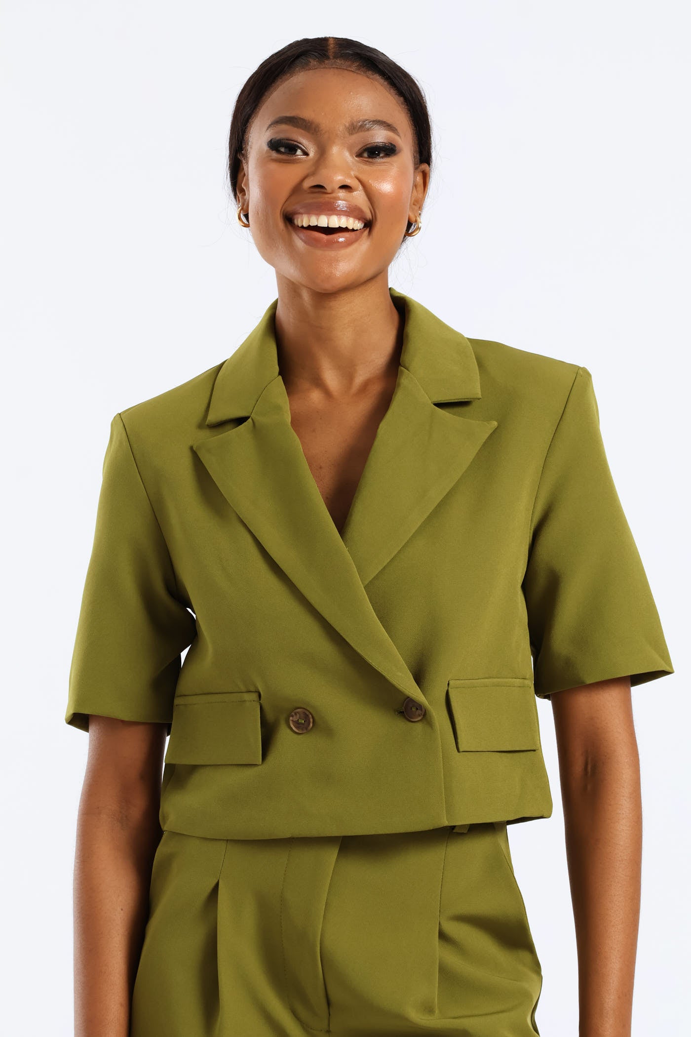 Short Sleeve Cropped Blazer Avocado – LEGiT