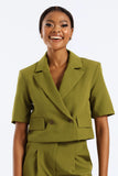 Short Sleeve Cropped Blazer - Avocado