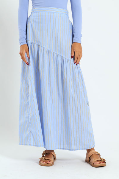 Diagonal Stripe Poplin Maxi Skirt - Blue – LEGiT