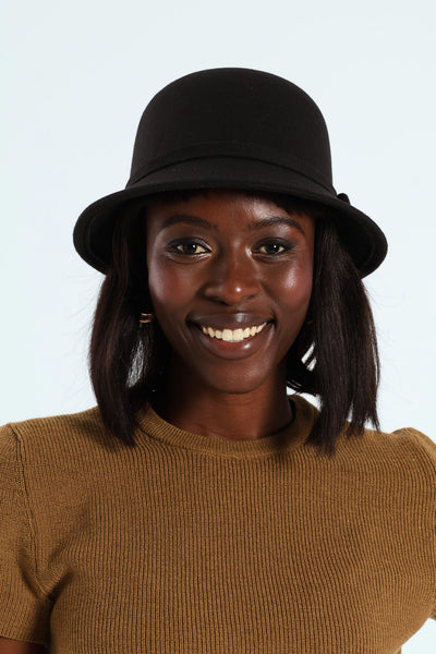 Leather Bow Cloche Hat - Black – LEGiT