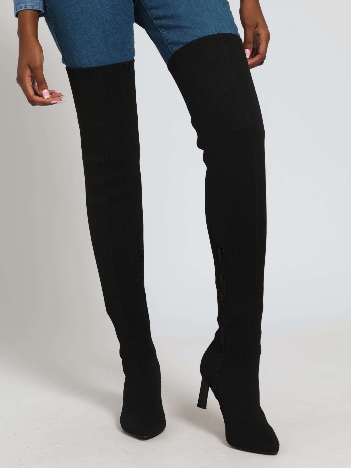 Heeled Over The Knee Pointy Sock Boot Black – LEGiT