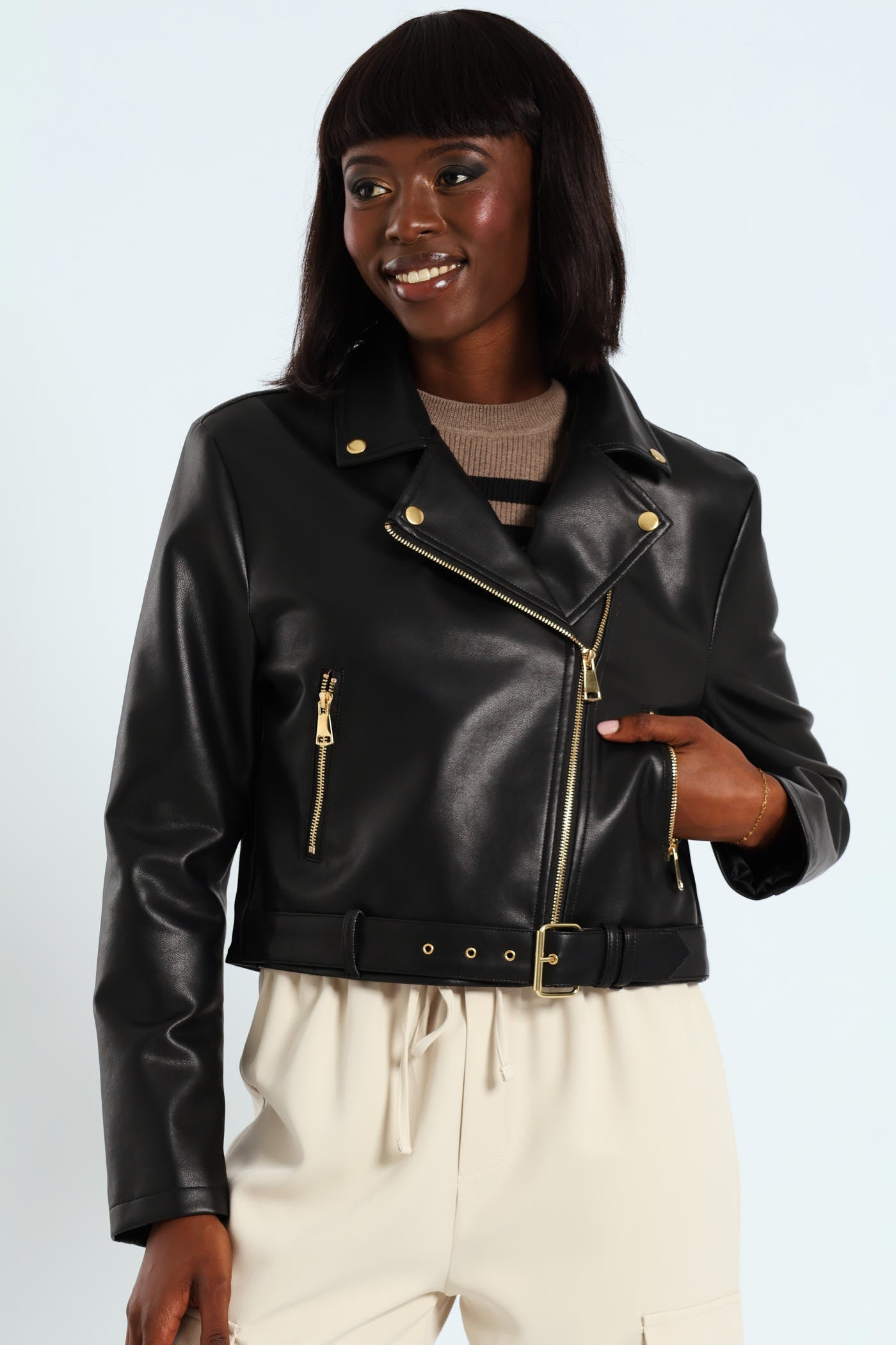 Motorcycle Jacket Black And Gold Jacket For Womens Leather Jacket