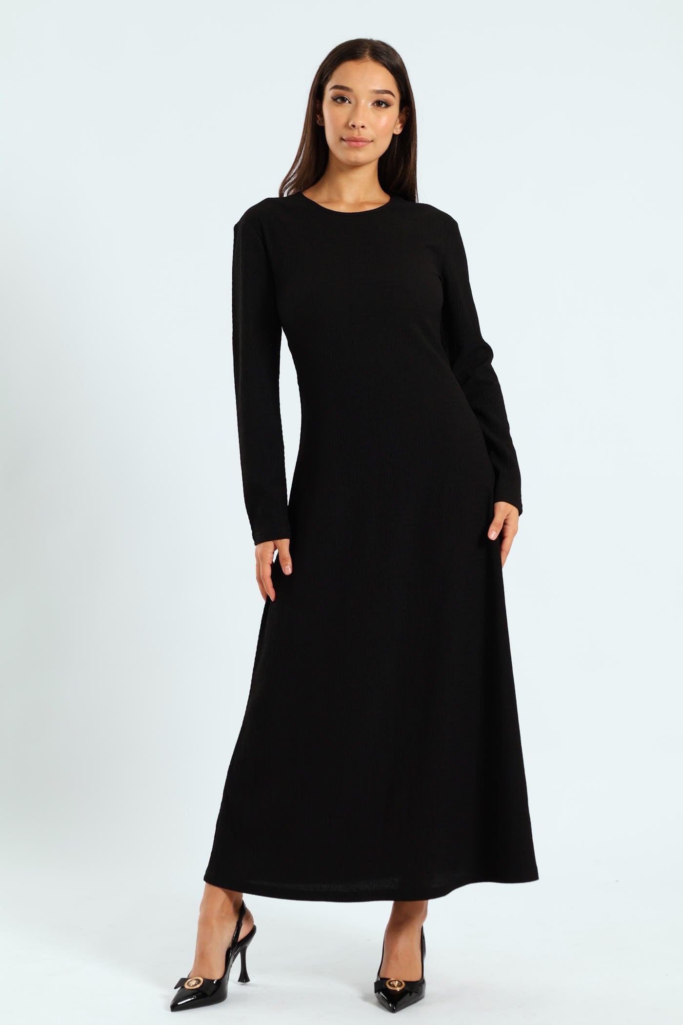 Long Sleeve Flared Maxi Dress - Black LEGiT Long Sleeve Flared Maxi Dress - Black LEGiT