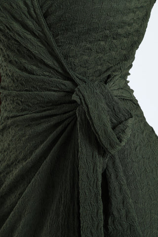 Sleeveless Wrap Textured Knit Dress - Olive