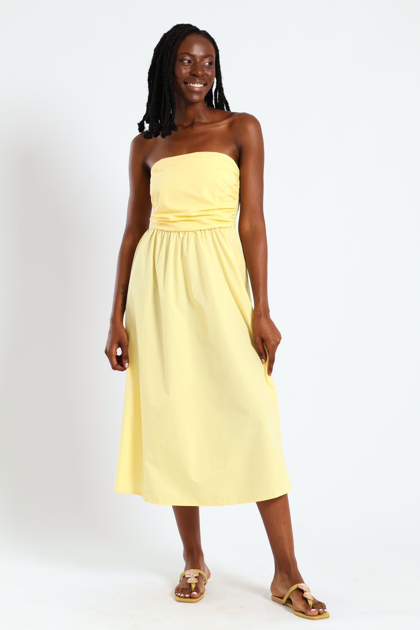 Strapless Poplin Midi Dress - Yellow LEGiT Strapless Poplin Midi Dress - Yellow LEGiT