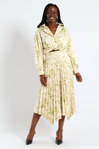 Hankey Hem Pleated Skirt - Cream/Green