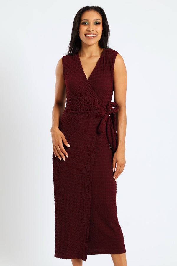 Sleeveless Wrap Textured Knit Dress