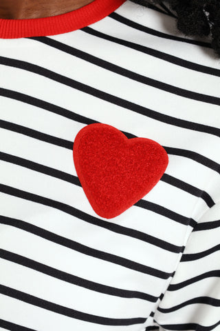 Heart Trim Contrast Stripe Tee - Black/White