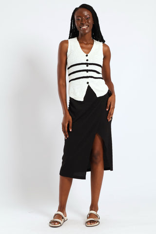 Knitwear Sleeveless Cardigan - White/Black