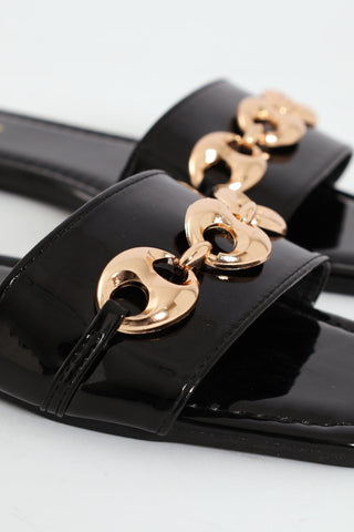 Three Chunky Link Trim Mule Sandal - Black