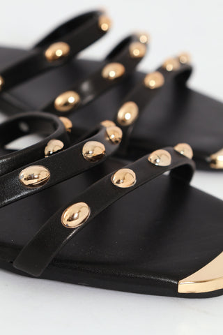 3 Strap Fully Studded Flat Sandal - Black