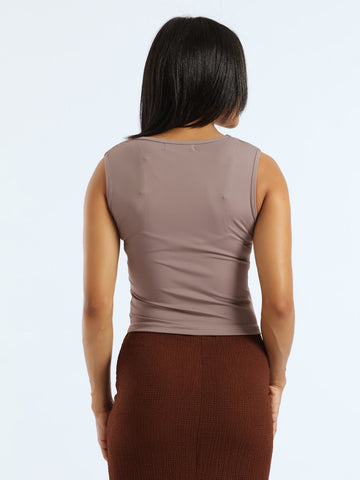 Square Neck Polyamide Top - Taupe