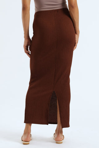 Crinkle Knit Tie Front Maxi Skirt - Chocolate