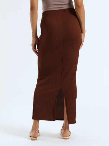Crinkle Knit Tie Front Maxi Skirt - Chocolate