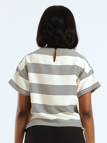 Stripe Tee With Contrast Piping Neck - Multi