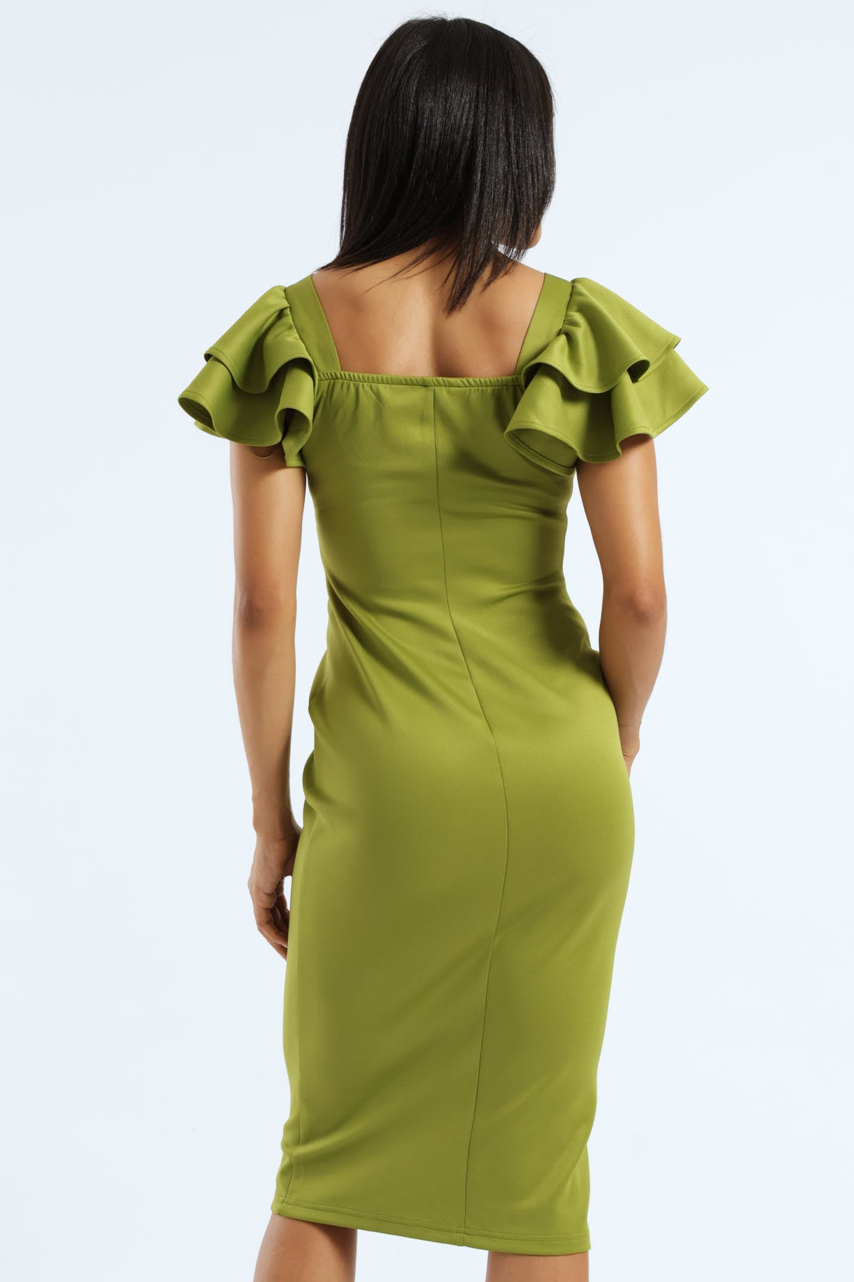 Short Sleeve Wide Frill Bodycon Dress - Green LEGiT Short Sleeve Wide Frill Bodycon Dress - Green LEGiT