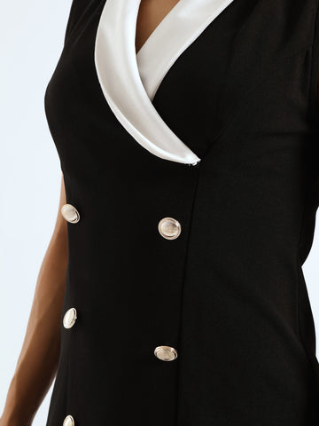 Sleeveless Colour Block Blazer Dress - Black/White