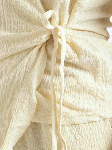 Crinkle Knit Wrap Longer Length Top - Cream