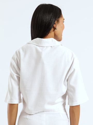 Linen Look Button Through Shirt - White