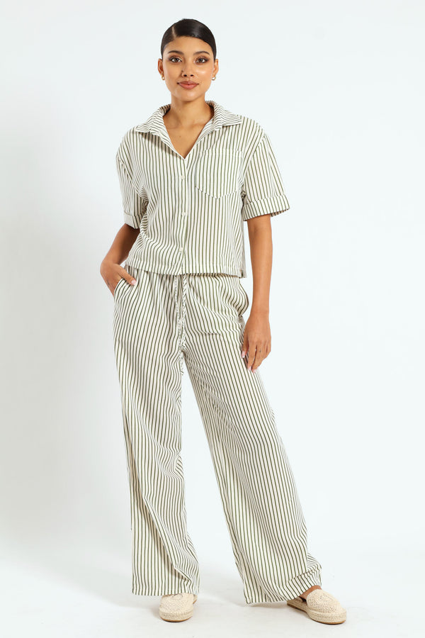 Short Sleeve Striped Linen Look Shirt - Fatigue – LEGiT