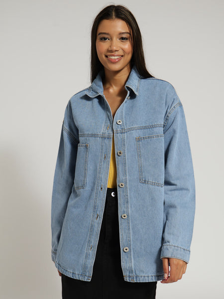 Curved Hem Denim Shacket - Stonewash – LEGiT