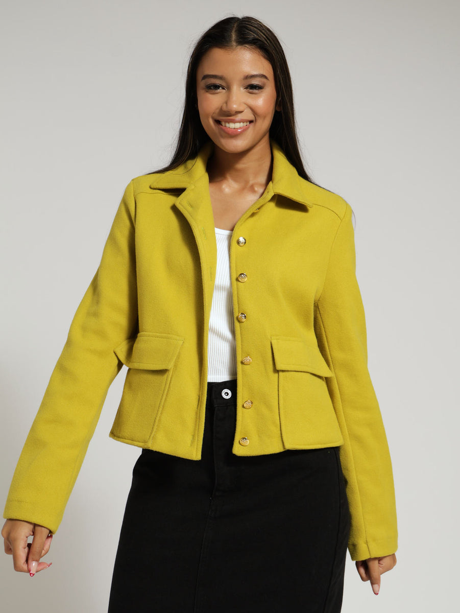 Gold Button Shacket - Chartreuse – LEGiT