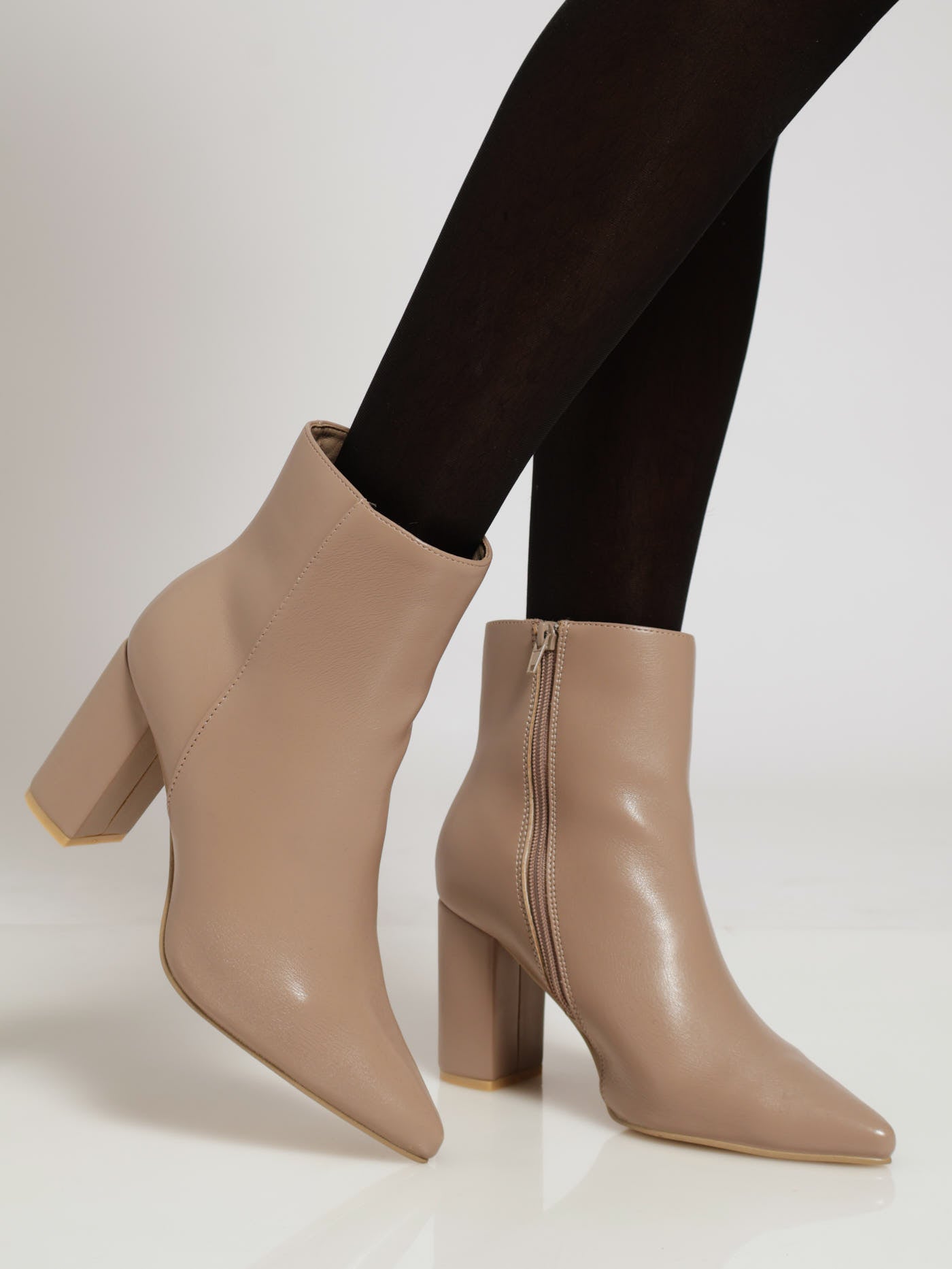 Heeled Ankle Classic Pointy Boot Taupe – LEGiT - Main Image