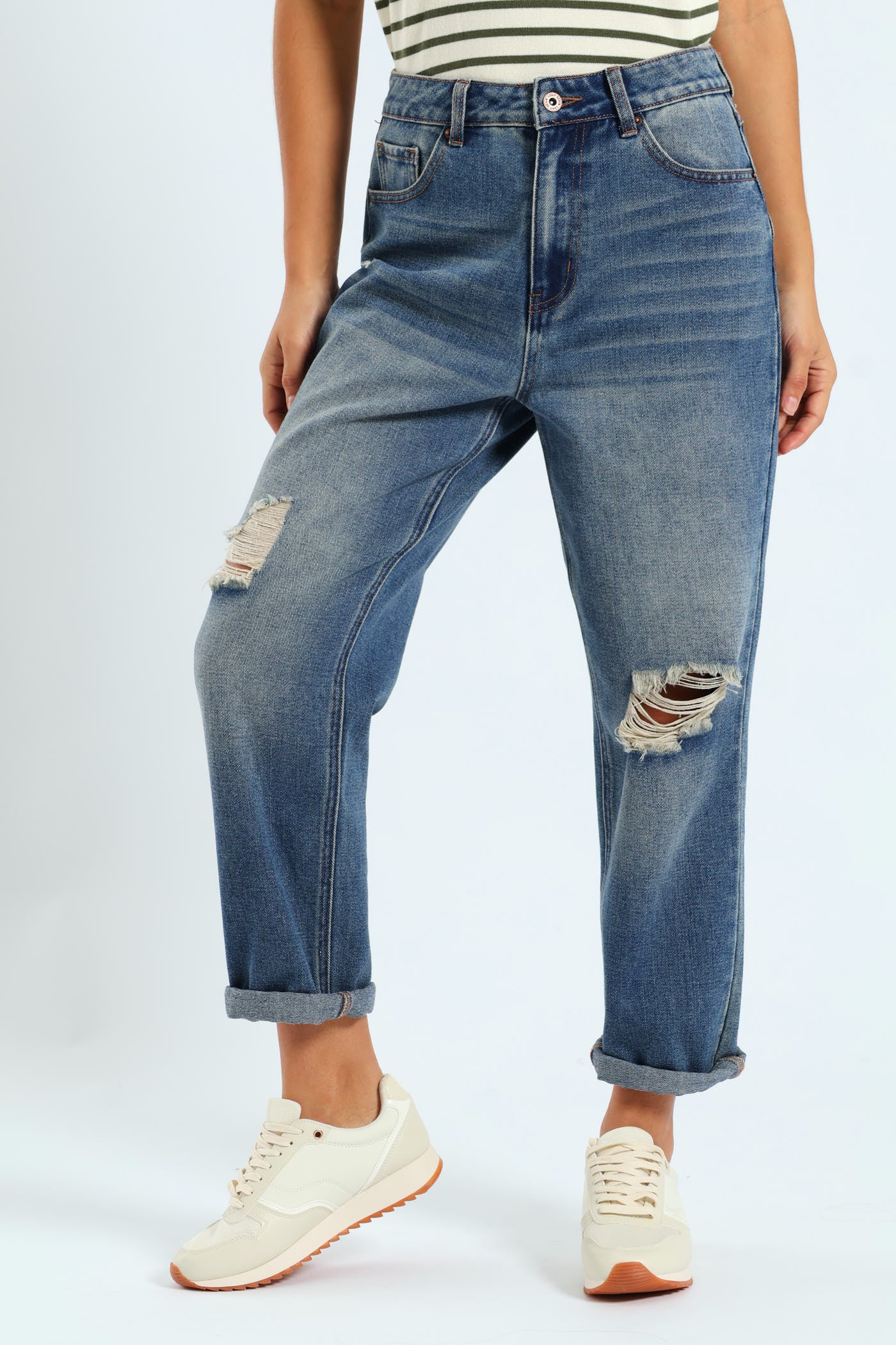 【Anyone more】Pek Summer Adjust Snap Washing Denim Wide PT Abraised Turn Up Straight Leg Jean - Stonewash – LEGiT