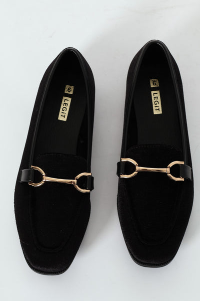 Velvet Loafer With Bar Trim Black – LEGiT
