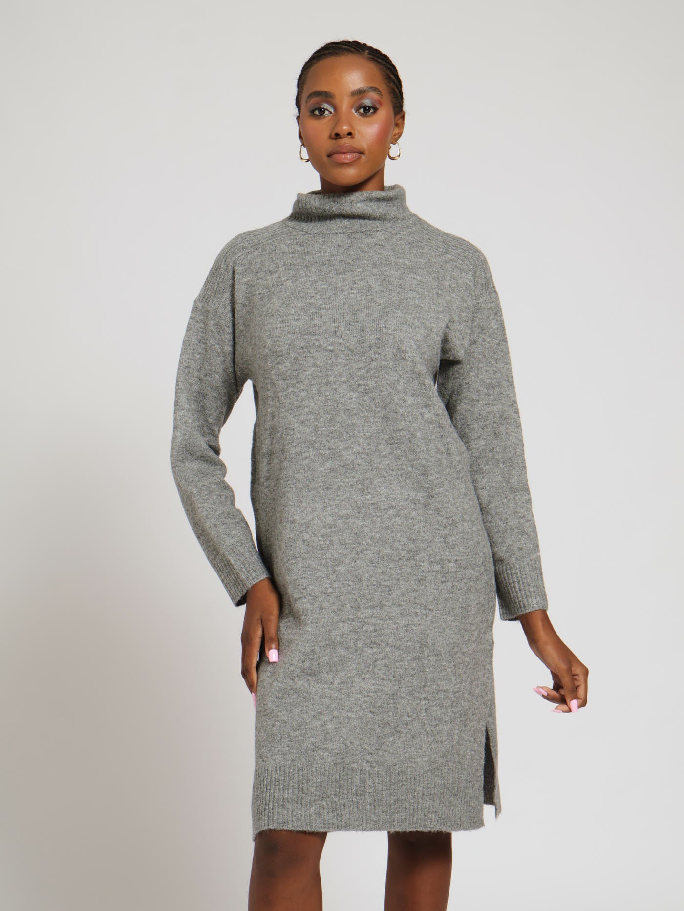 Turtle Neck Oversized Knitwear Dress - Grey Melange LEGiT Turtle Neck Oversized Knitwear Dress - Grey Melange LEGiT