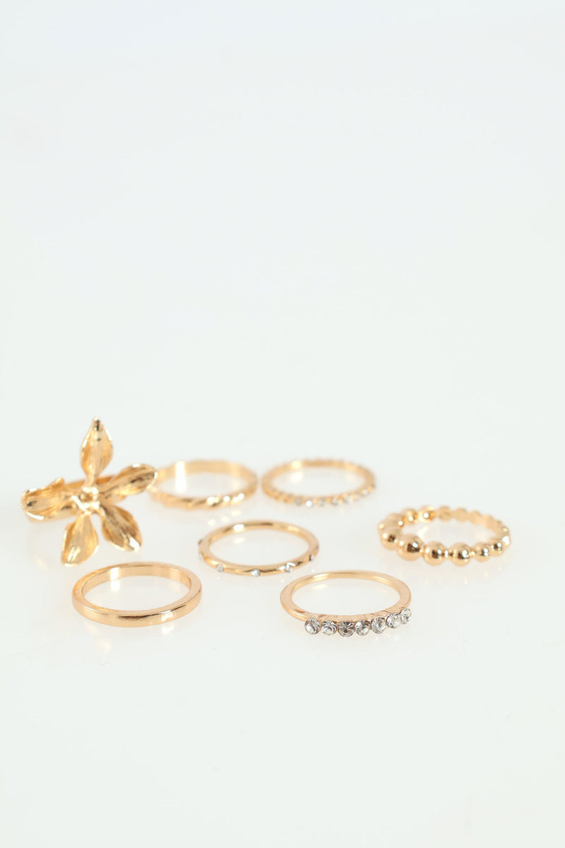 Legit Rings 7 Pack Statement Flower & Diamante Rings - Gold – LEGiT
