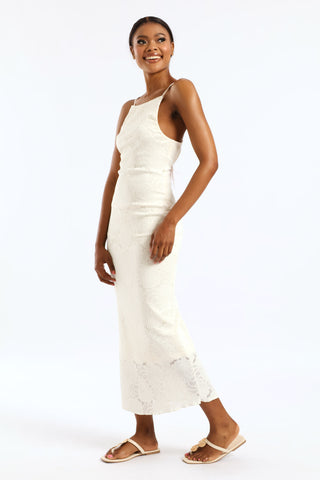 Floral Knit Bodycon Midaxi Dress - Cream