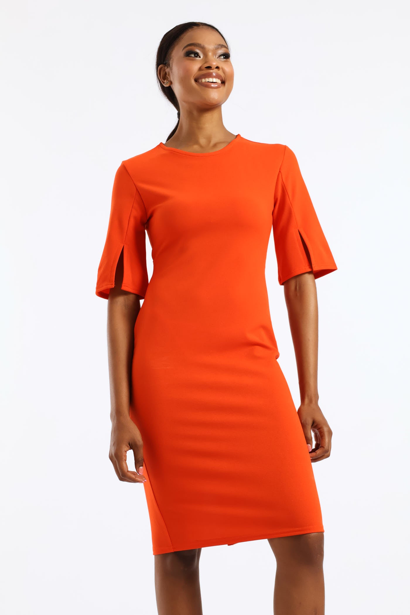 orange bodycon dress with sleeves Neon Orange Mesh Tie Up Cut Out Long Sleeve Dress