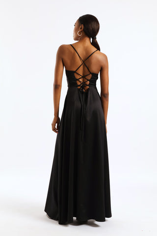 Satin Maxi Dress - Black