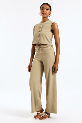 Elasticated Waist Relaxed Textured Knit Pants - Sage