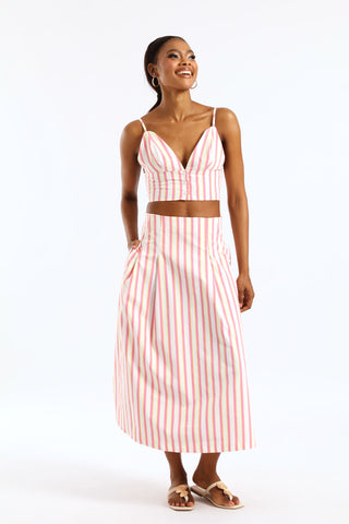 Striped Flared Midi Skirt - Multi