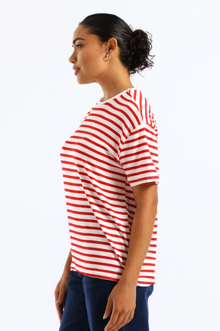 Thin Stripe Tee - White/Red