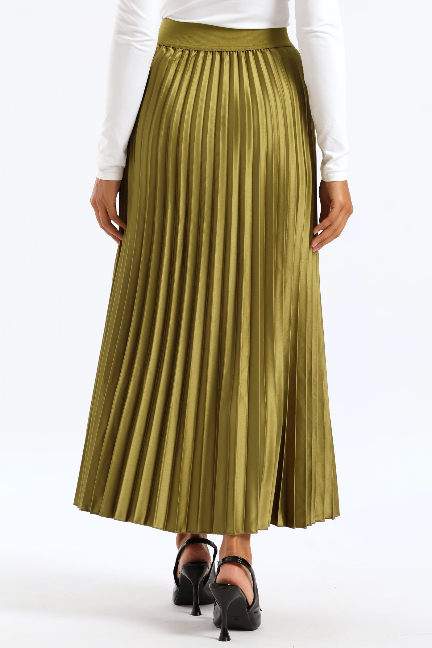 Maxi Elasticated Pleated Skirt Green – LEGiT