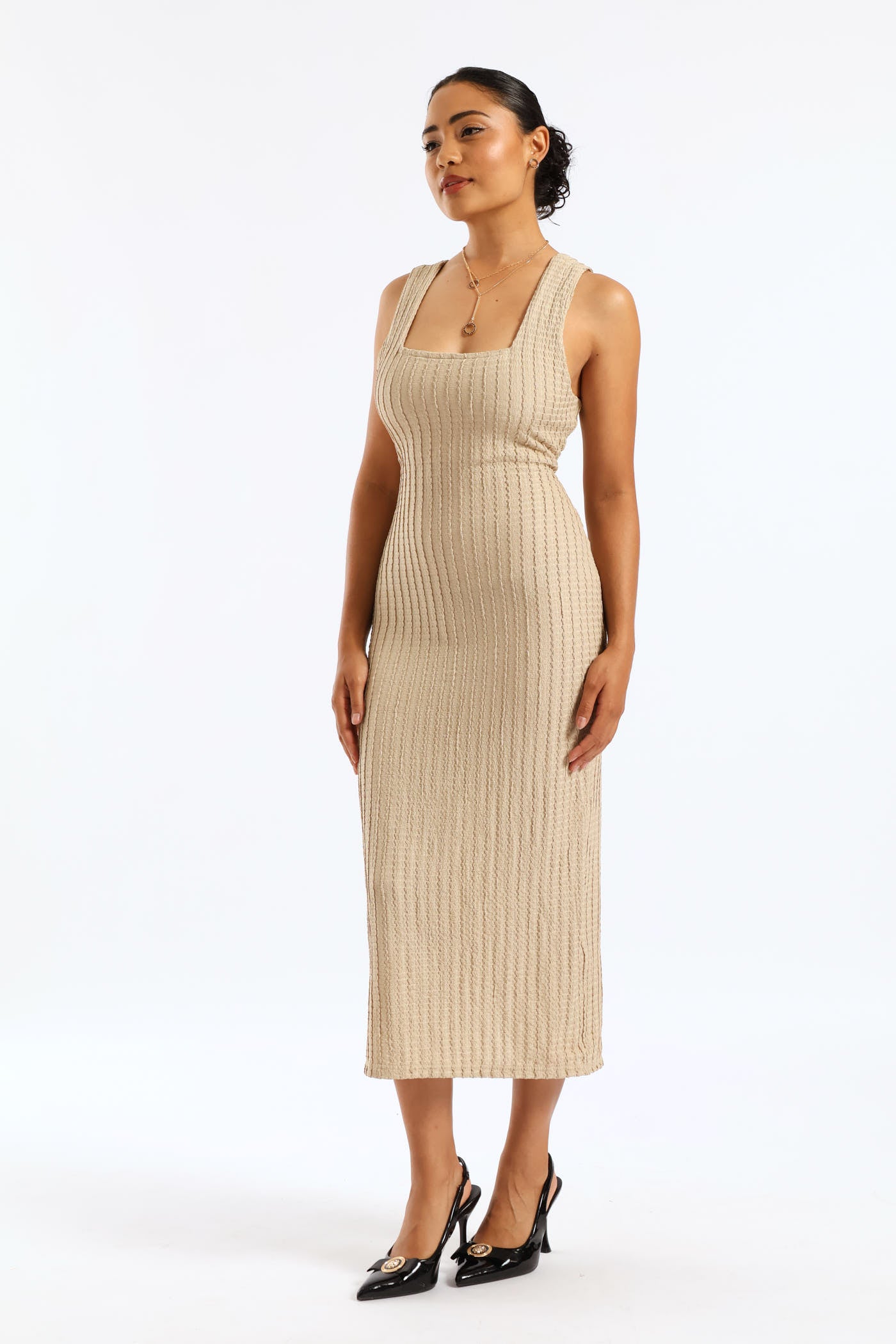 Sleeveless Textured Bodycon Dress
