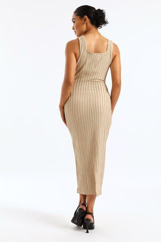 Sleeveless Textured Bodycon Dress - Nude