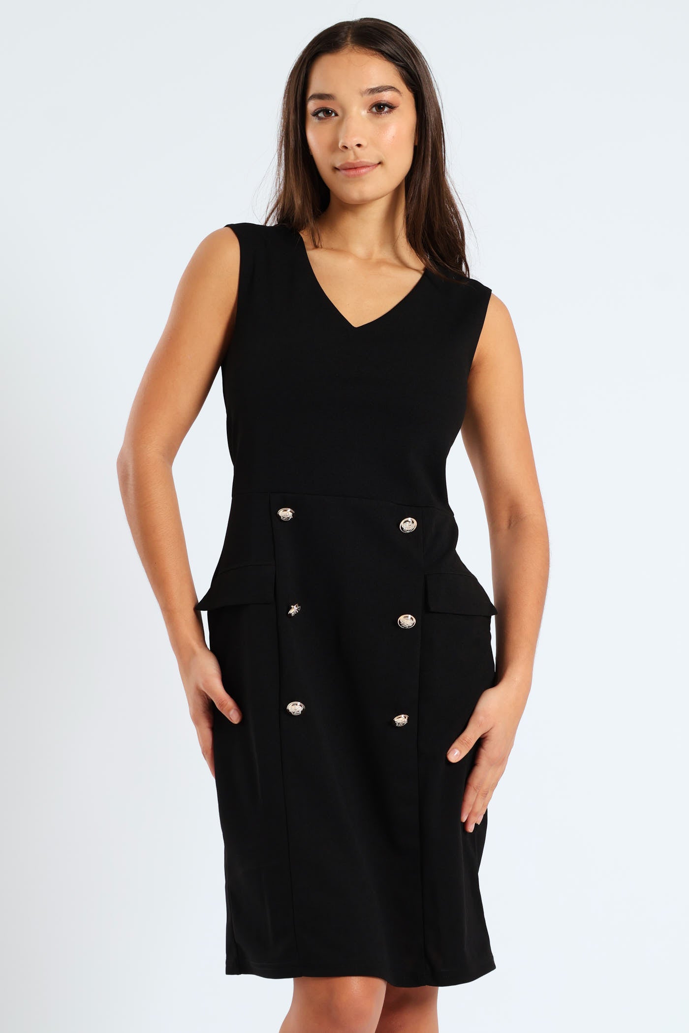 Sleeveless Button Detail Blazer Dress
