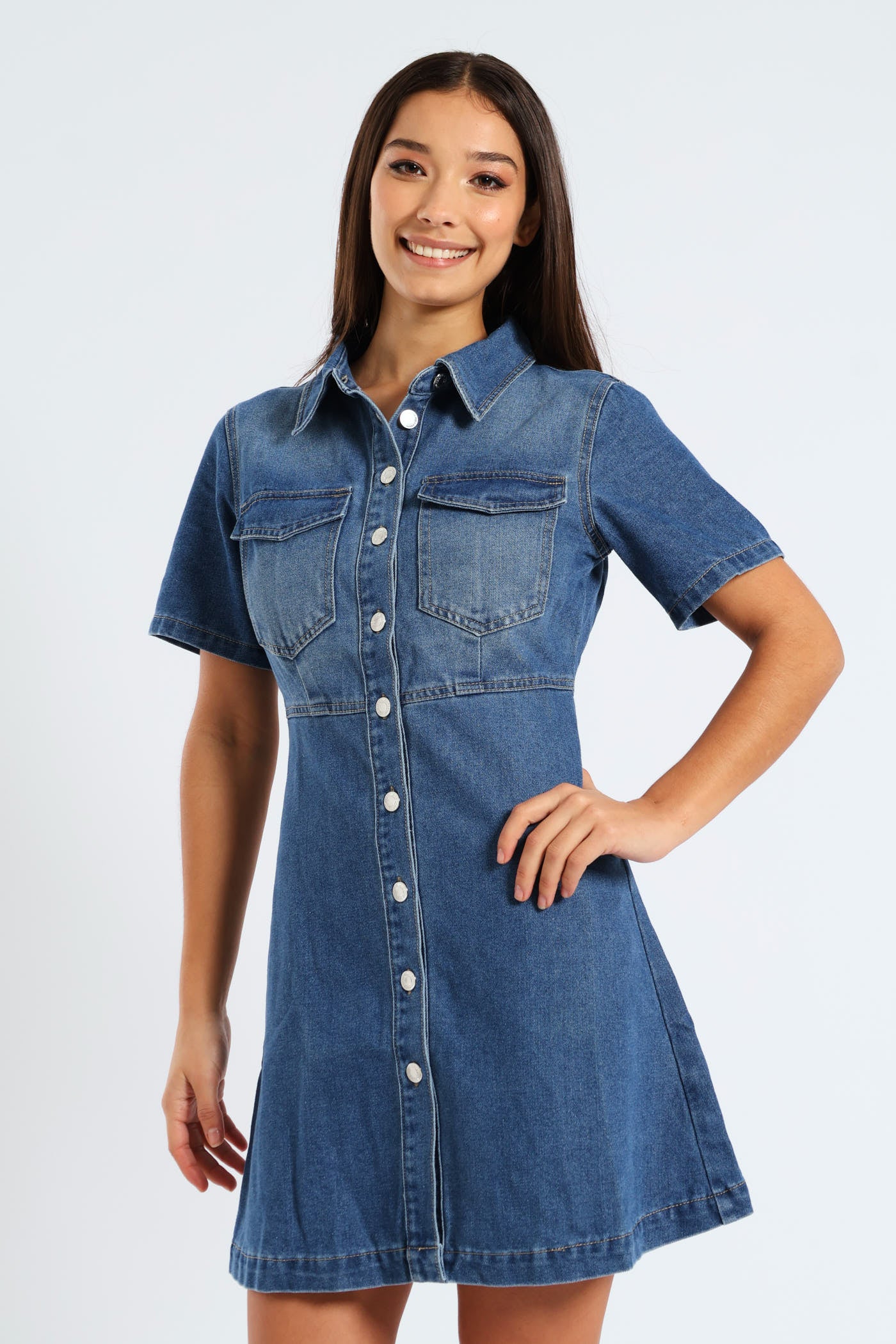 denim shirt dress south africa Button Front Denim Mini Dress