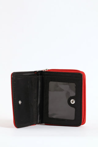 Bee Trim Quilted Zip & Compartment Wallet - Red