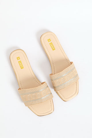 Embroidered One Strap Sandal - Champagne