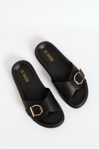 One Strap Buckle Detail Moulded Sandal - Black