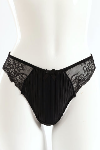 2 Pack Pleated Satin & Lace G-String - Black/Blue Pansy