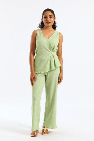 Crinkle Knit Culotte Pants - Mint