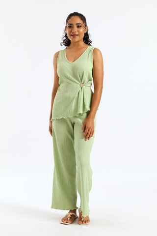 Sleeveless Asymetrical Gold Trim Cami - Mint