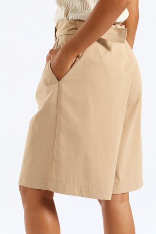Belted Twill Bermuda Shorts - Stone