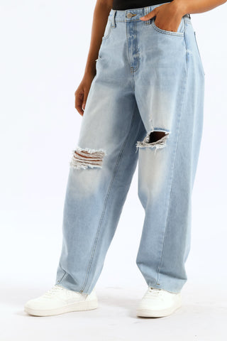 Abraised Barrel Leg Jean - Stonewash